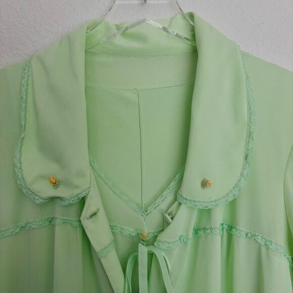 Vintage Womens Night Gown & Robe Set M Light Green Maxi Cottagecore St Patricks - Picture 9 of 15